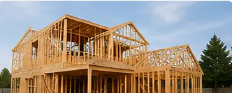 Timber-framed two-storey home addition under construction